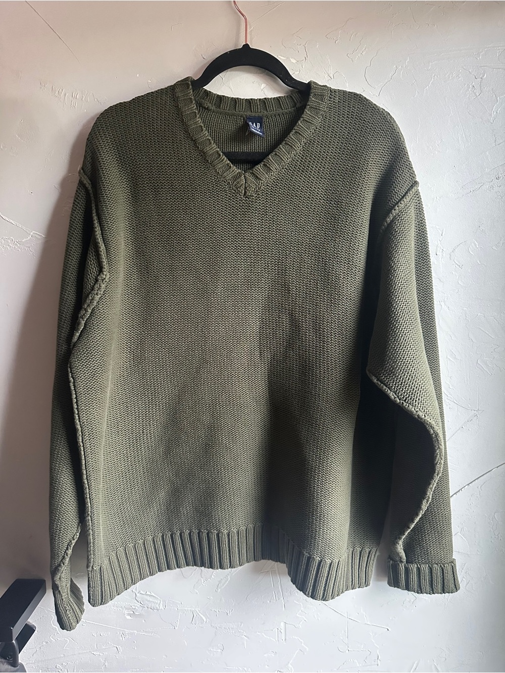 Vintage 2001 Gap Men’s Olive Cotton Mini V-Neck Sweater Granola Heritage XL
